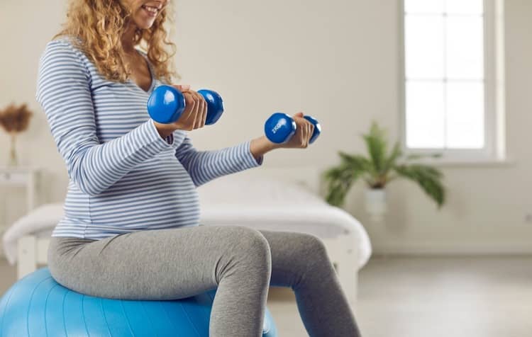 Exercise for pregnant women on a fitness ball