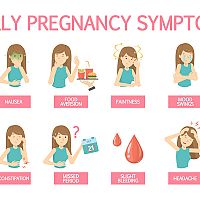 First signs of pregnancy - vomiting, frequent urination, sensitive breasts